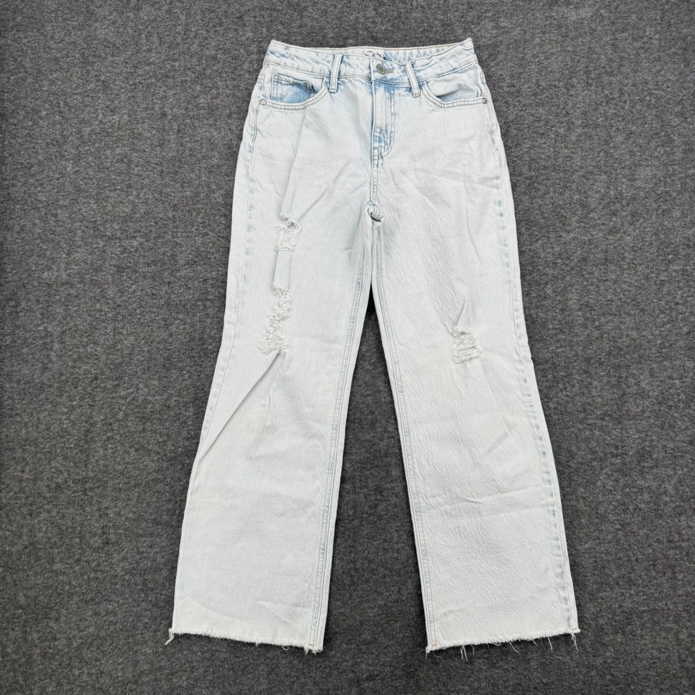 Art Class Girls Size 12 Light Wash Distressed Wide Leg Jeans Raw Hem High Rise